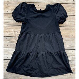 Skies Are Blue Black Puff Sleeves Gathered Tiers Short Dress Sz Large Scoop Neck